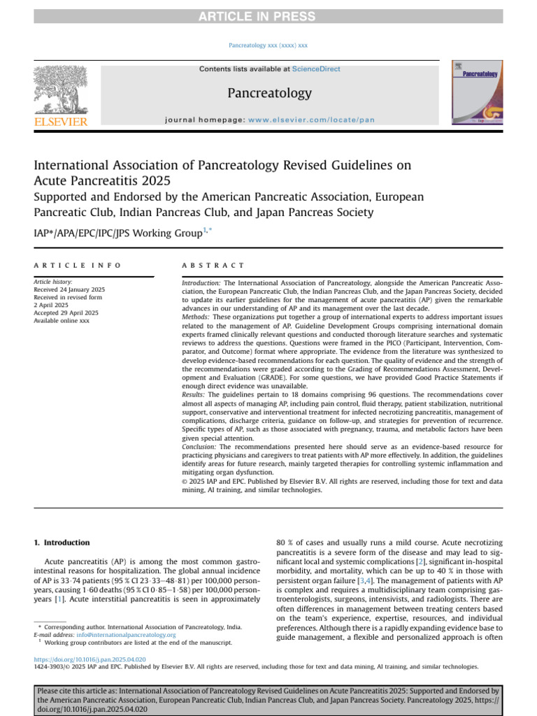 2025 Guidelines for Acute Pancreatitis | PDF | Medical Specialties ...