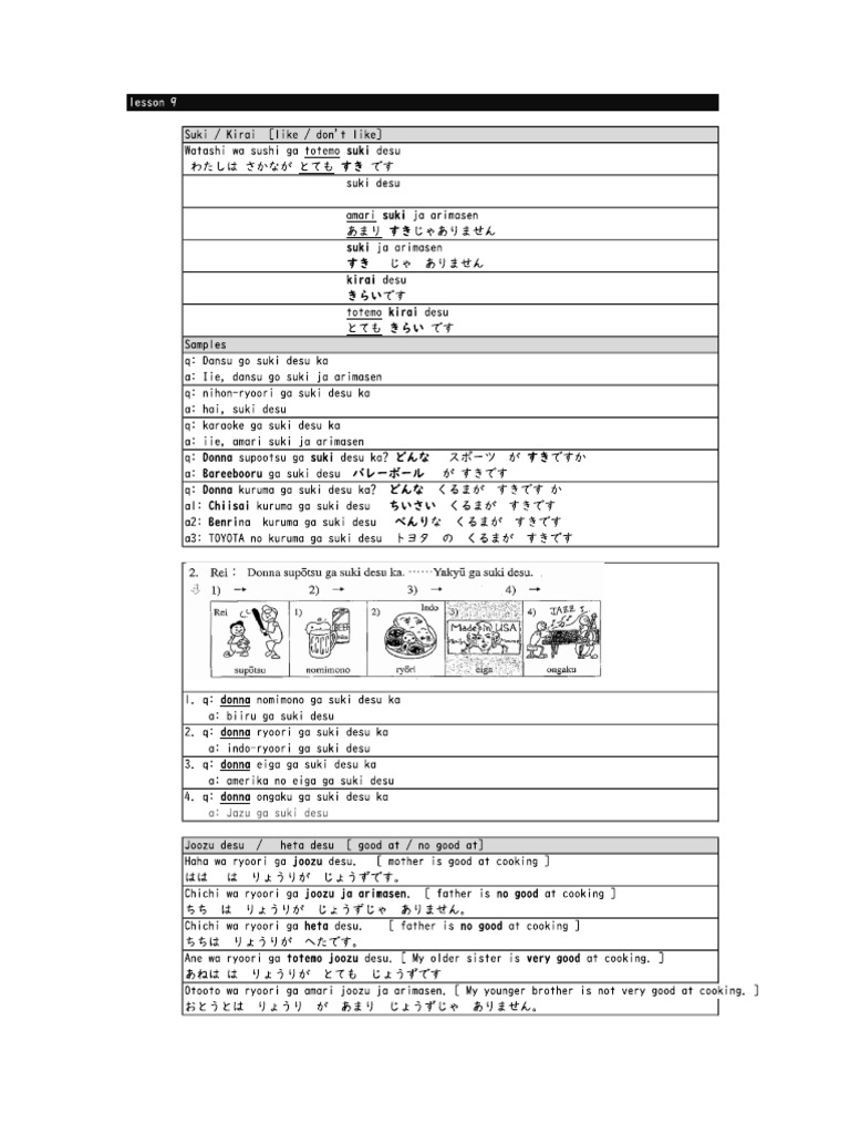 Minna Lesson 09 Notes | PDF