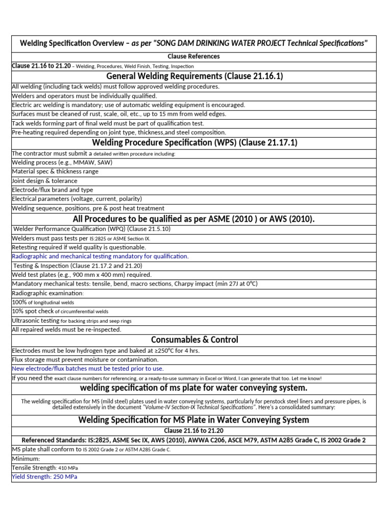 Welding Specifications for Water Systems | PDF | Welding | Construction