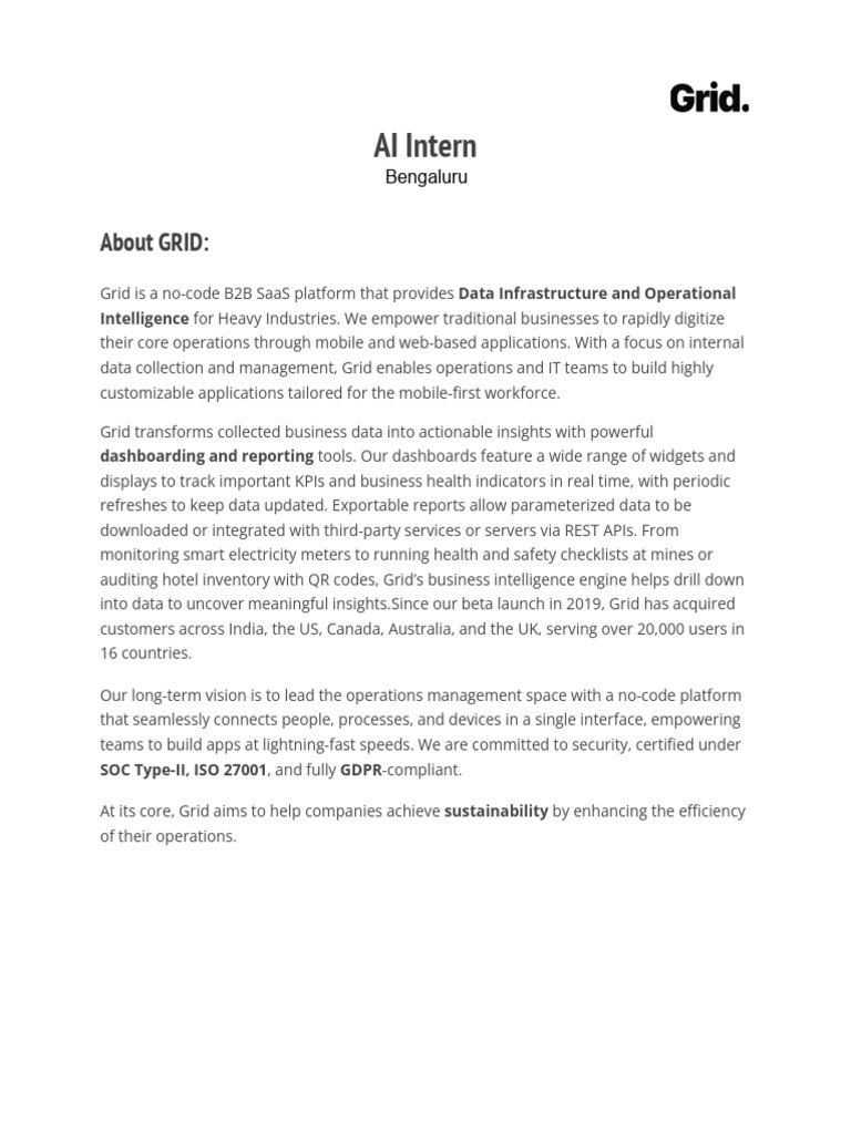 AI Intern Role JD - GRID | PDF | Artificial Intelligence | Intelligence ...