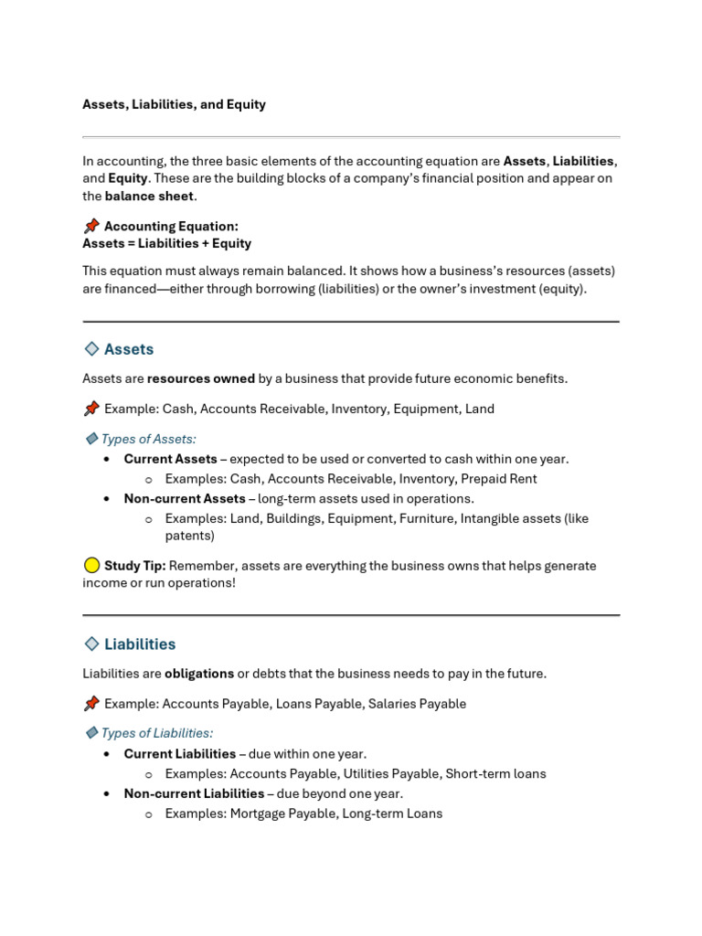 Understanding Assets, Liabilities, and Equity | PDF