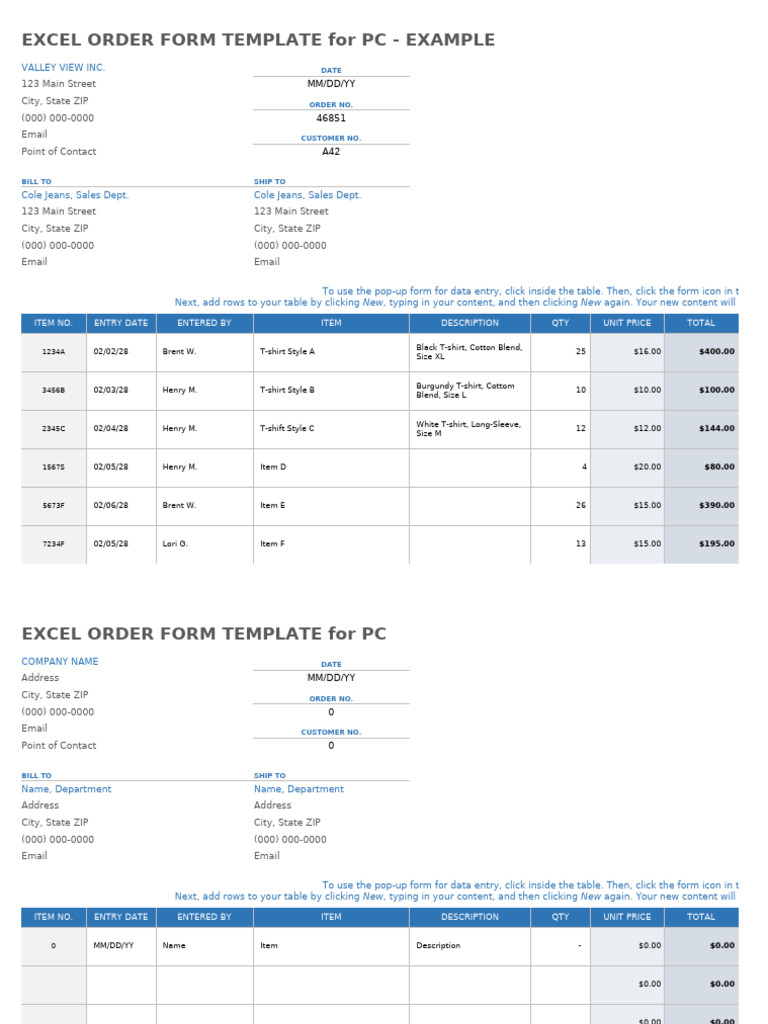 IC Excel Order Form 11807 Example | PDF | Computing