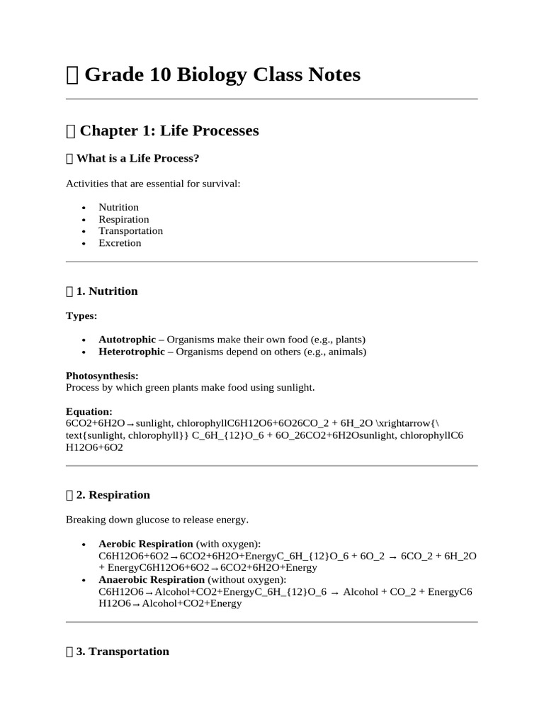 Grade 10 Biology Class Notes PDF | PDF | Reproduction | Biology