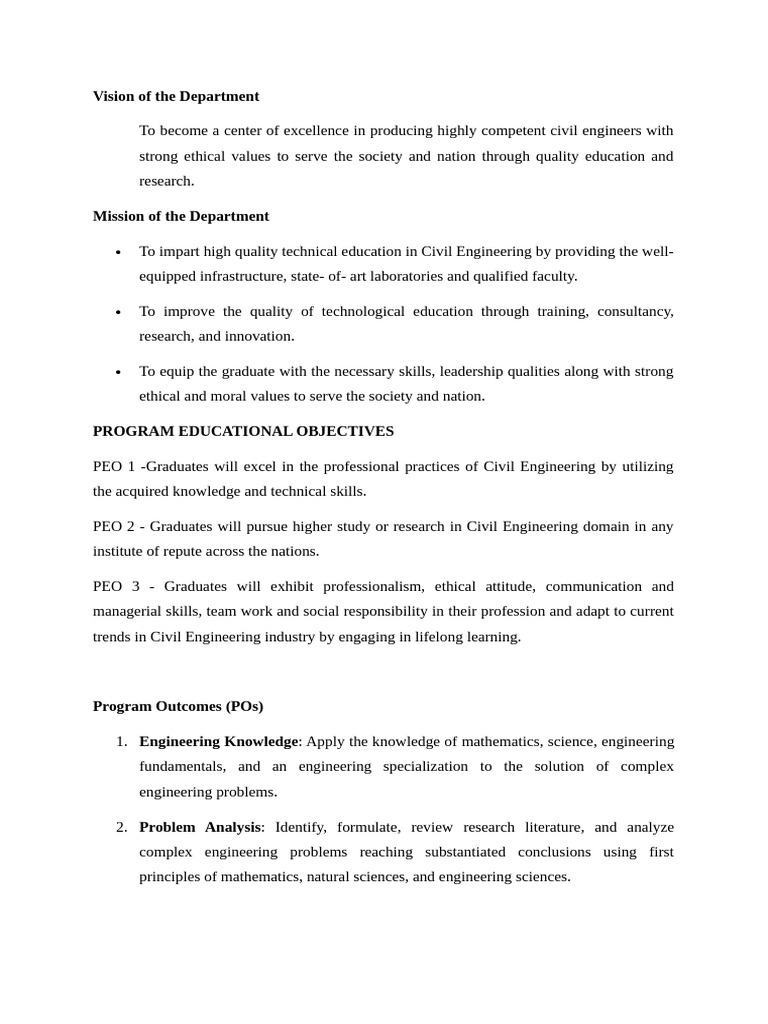 Civil Engineering Program Mission & Goals | PDF | Engineering | Knowledge