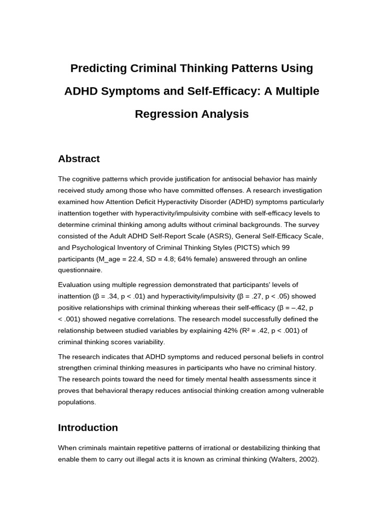 11predicting Criminal Thinking Patterns Using ADHD S | PDF | Attention ...