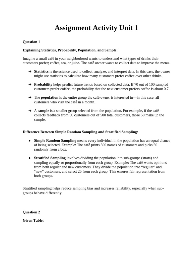 Statistics and Sampling in Cafés | PDF | Sampling (Statistics ...