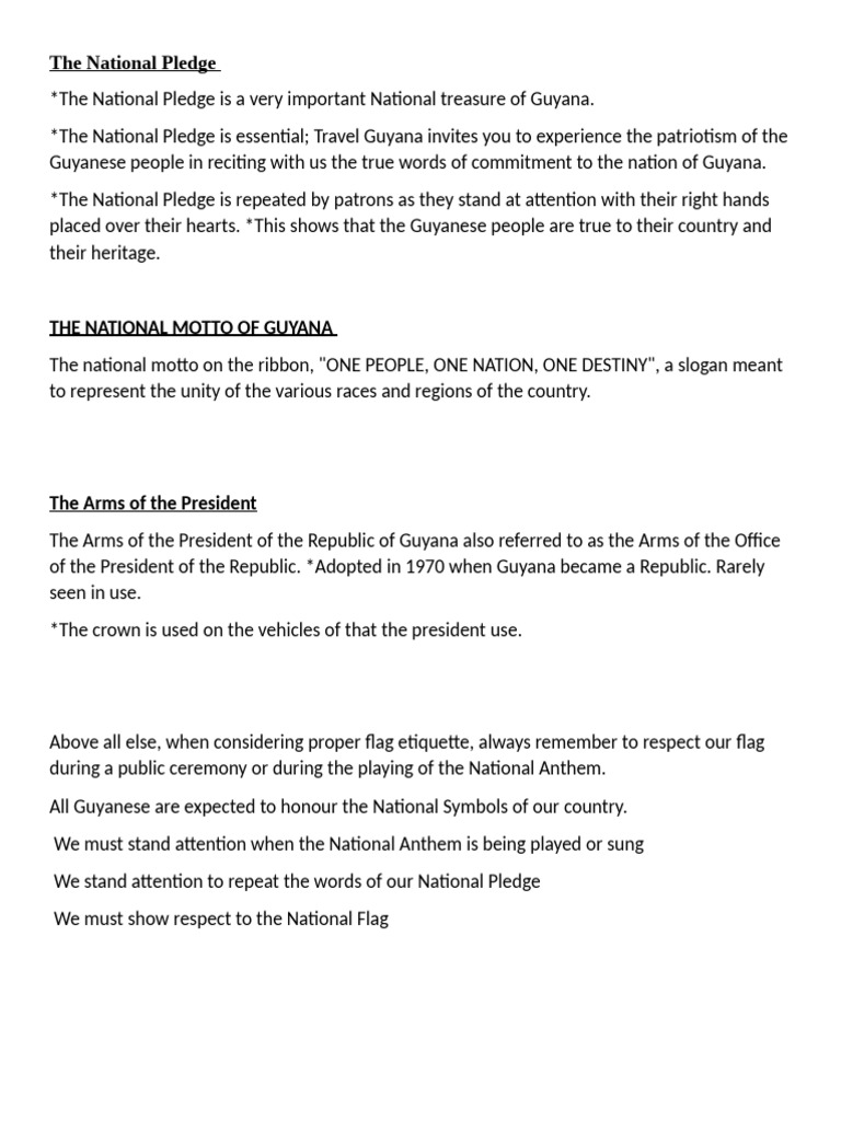 Guyana's National Pledge and Motto | PDF