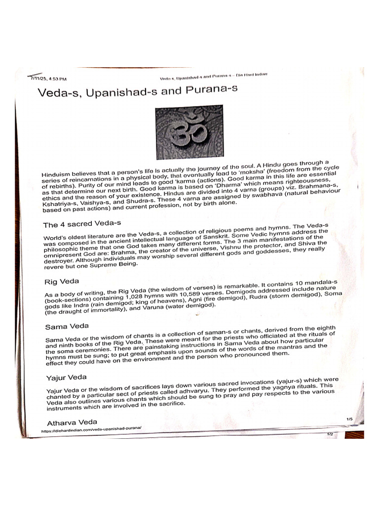 Vedas, Upanishads, and Puranas Overview | PDF | Vedas | Upanishads