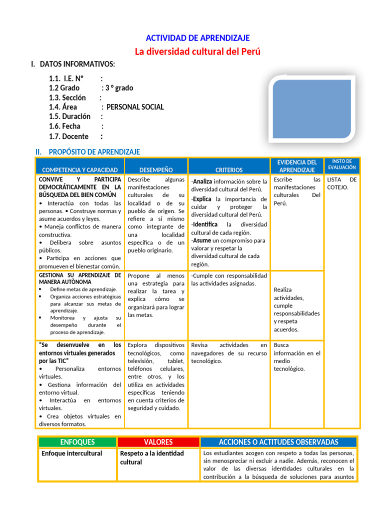 Diversidad Cultural en el Perú | PDF | Aprendizaje | Perú