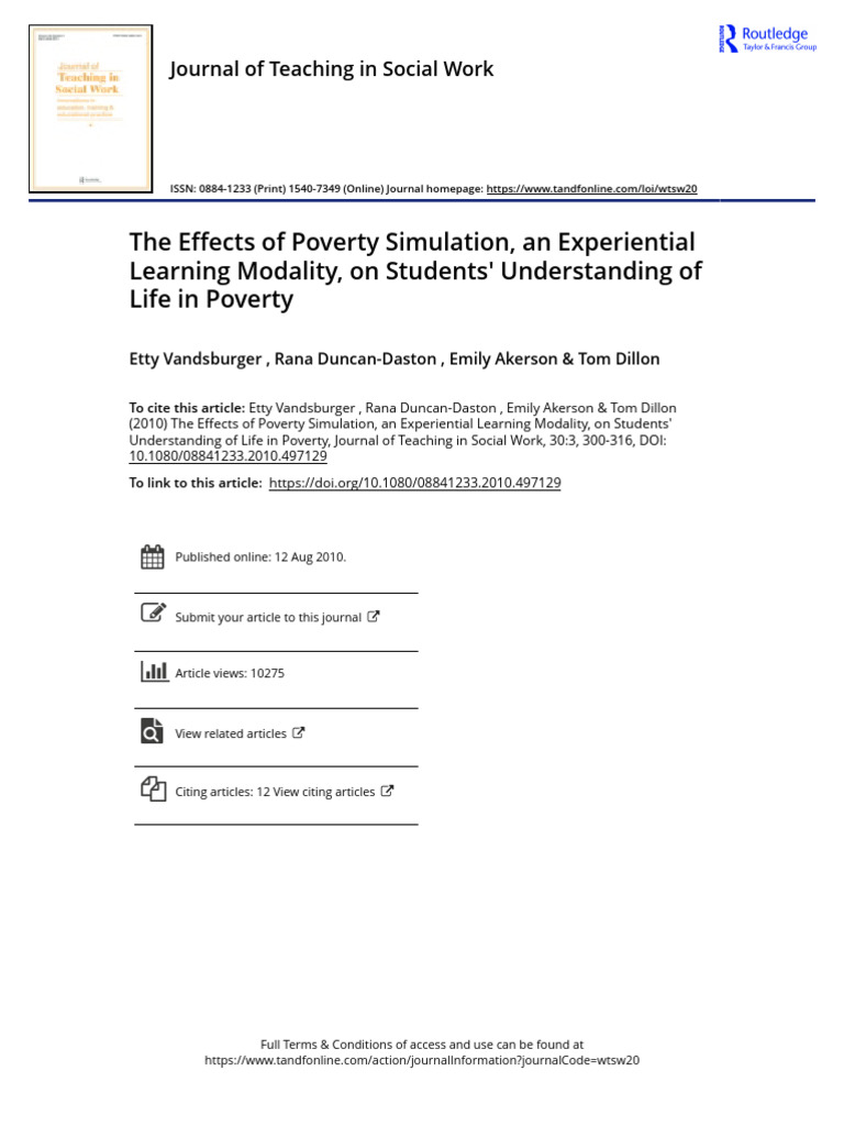 The Effects of Poverty Simulation An Experiential Learning Modality On ...
