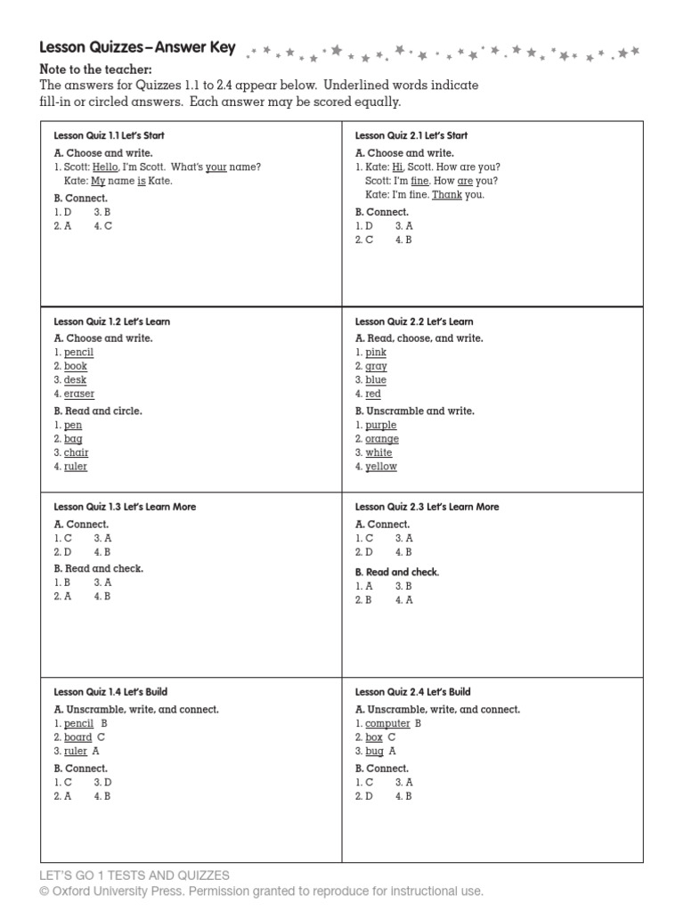 Let’s Go 1 Quiz Answer Key | PDF | Quiz | Quiz Games