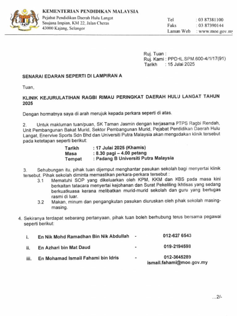 Klinik Kejurulatihan Ragbi Rimau Peringkat Daerah - 250715 - 162419-1 | PDF