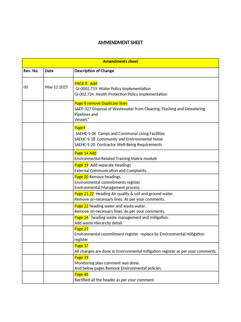 Environmental Policy Amendment Sheet | PDF