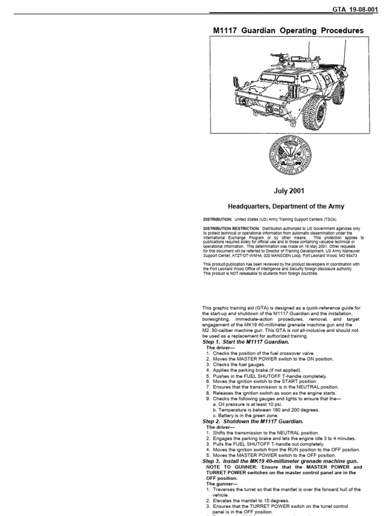 M1117 Guardian Operating Procedures | PDF | Gun Turret | Artillery
