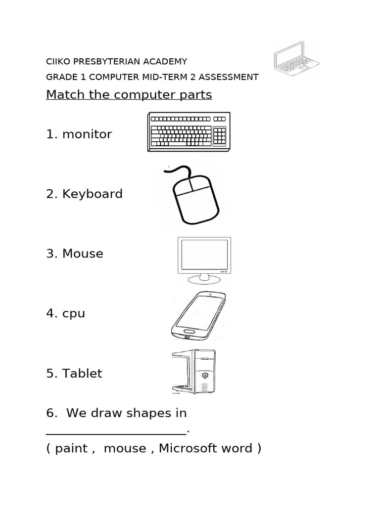 Grade 1 & 2 Computer Assessment Guide | PDF | Laptop | Input/Output