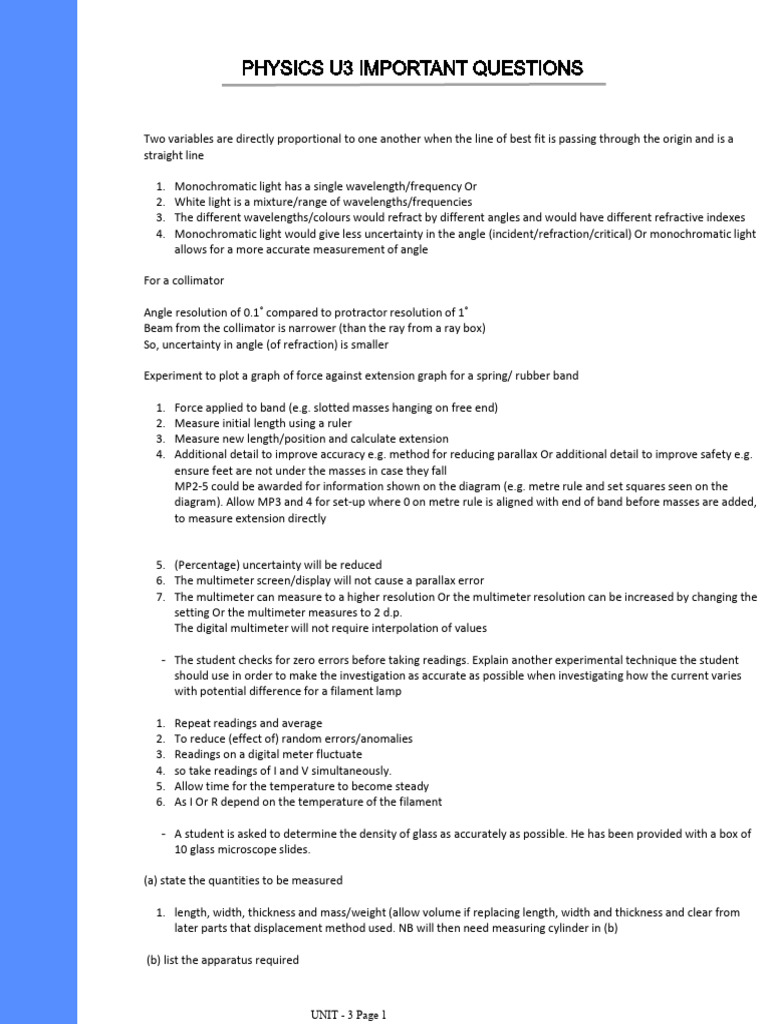 Faq Physics U3 | PDF | Observational Error | Measurement
