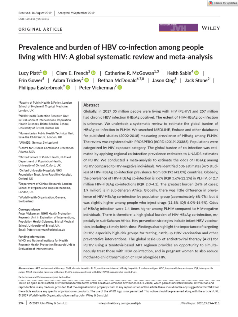 Journal of Viral Hepatitis - 2019 - Platt - Prevalence and Burden of ...