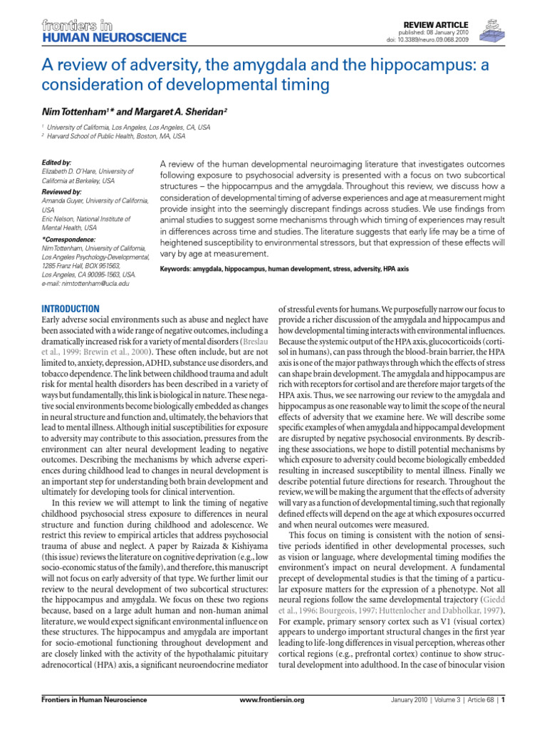 A Review of Adversity, The Amygdala and The Hippocampus: A ...