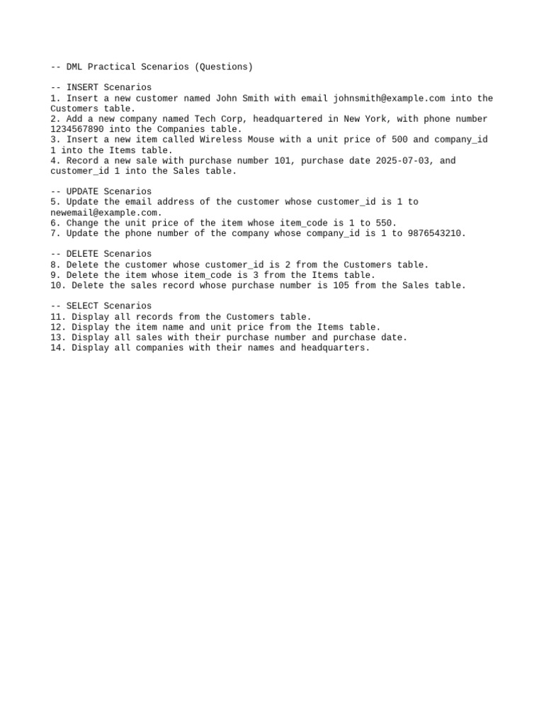 DML Operations: Practical Scenarios | PDF