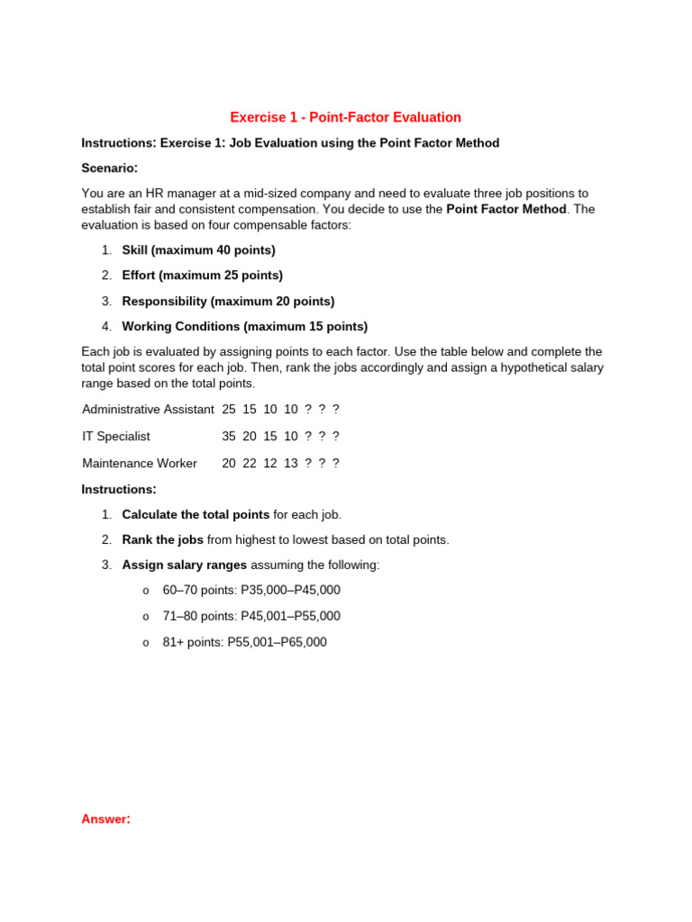 Job Evaluation Using Point Factor Method | PDF