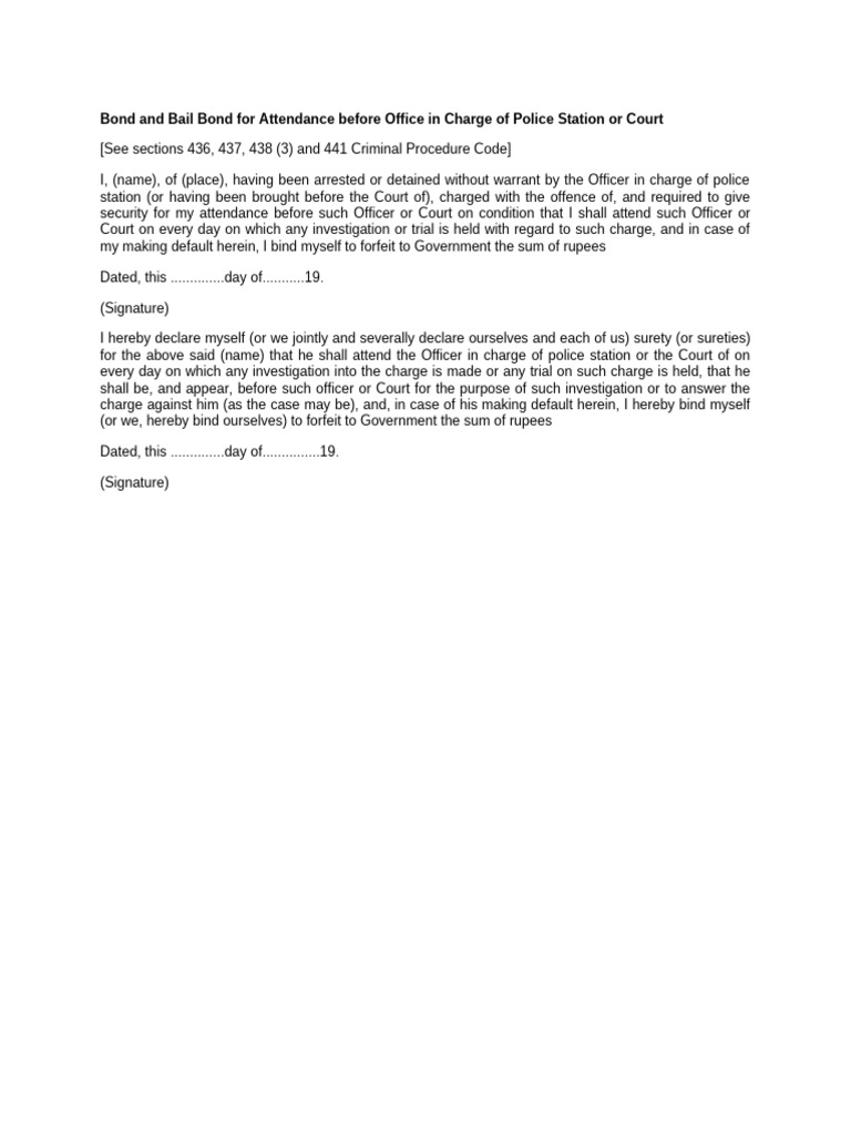 Police Bail and Bond Format Guide | PDF