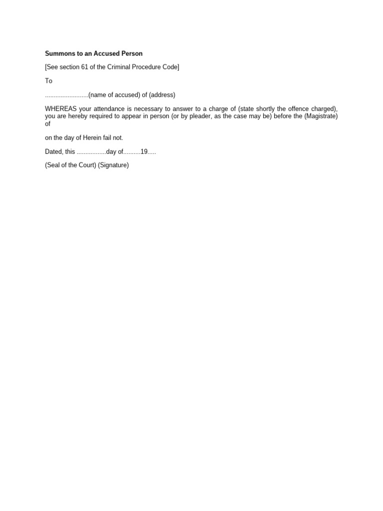 Summons Format for Accused Person | PDF