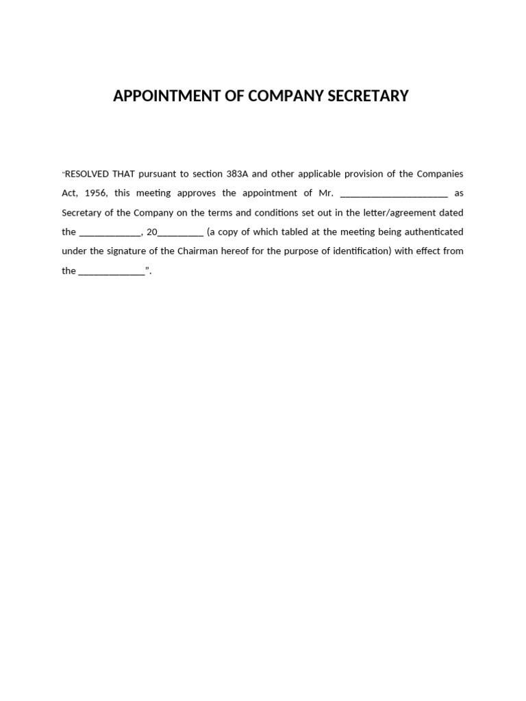 Appointment of Company Secretary Resolution | PDF
