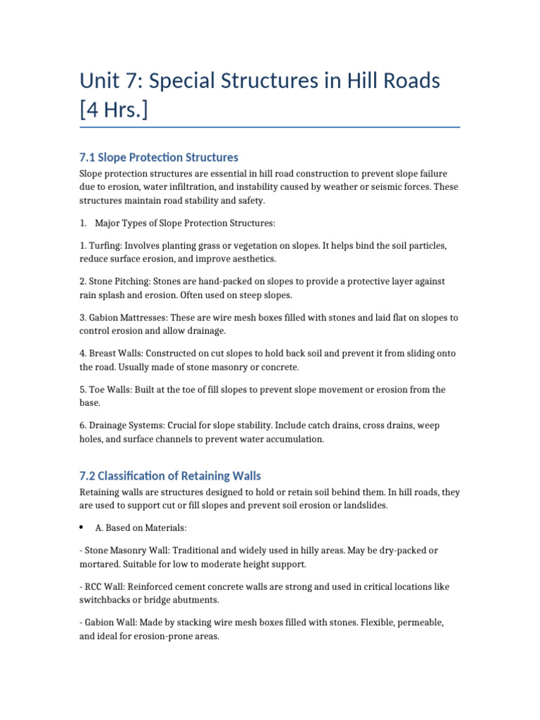Hill Road Slope Protection Structures | PDF | Road | Drainage