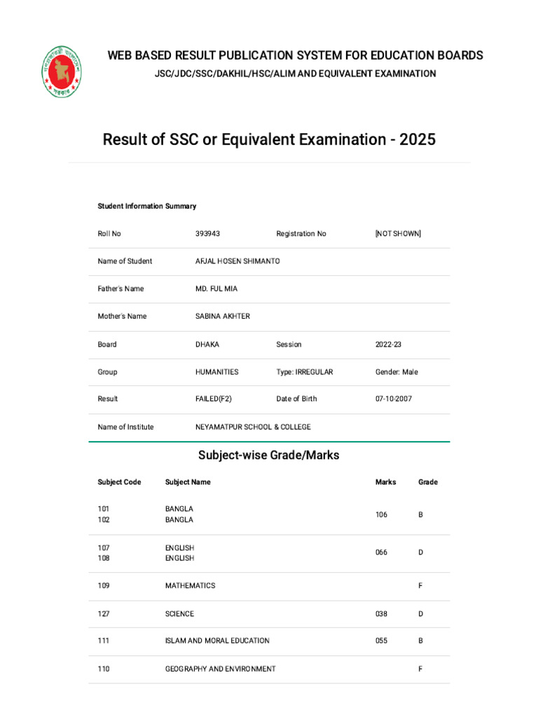 Web-Based Result Publication 2025 | PDF | Qualifications | Secondary ...