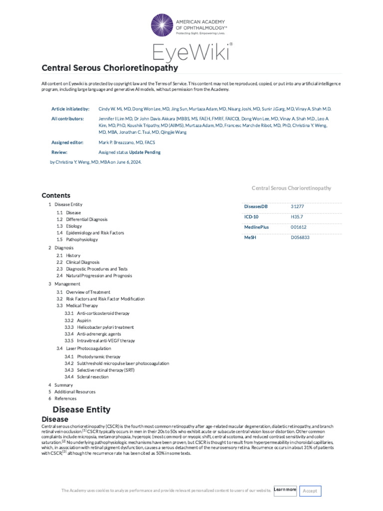 Central Serous Chorioretinopathy - EyeWiki | PDF | Retina | Clinical ...