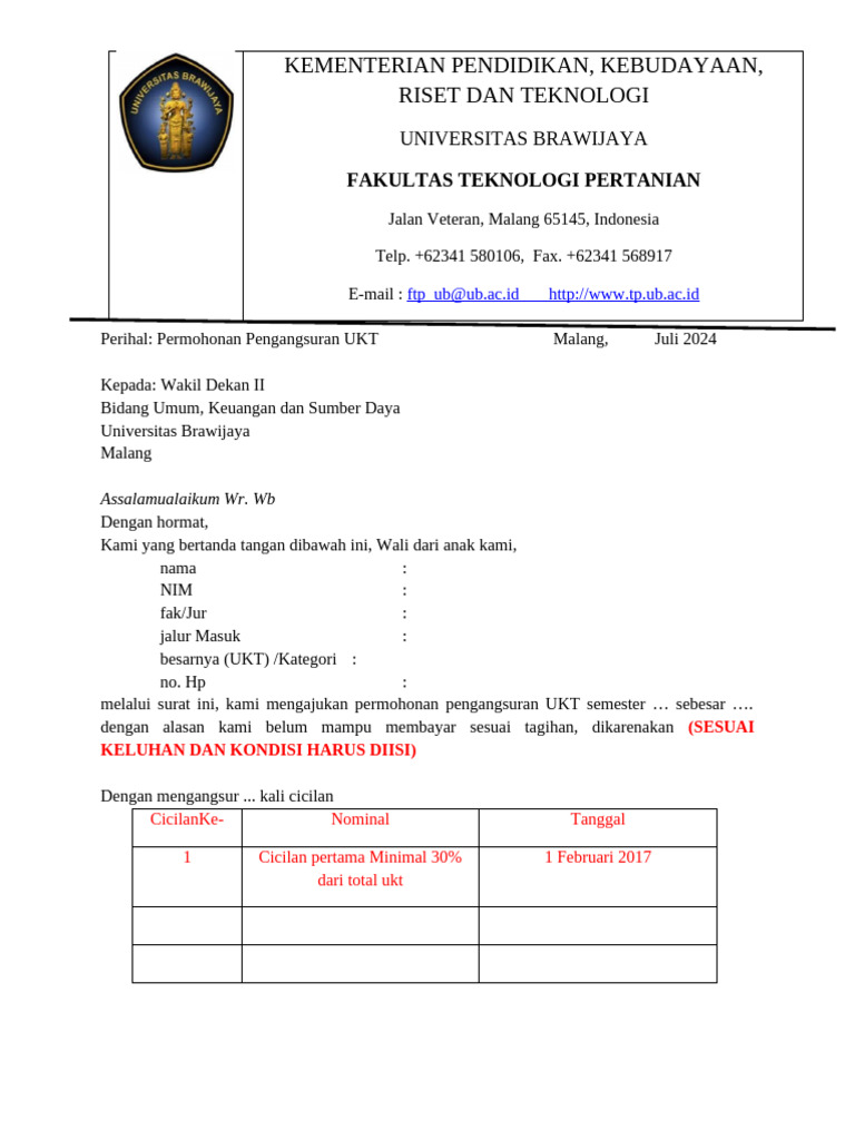 Permohonan Pengangsuran Ukt Universitas Pdf 