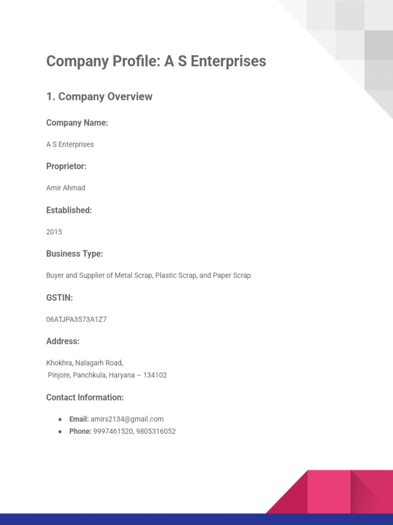 A S Enterprises Scrap Company Profile | PDF | Scrap | Recycling