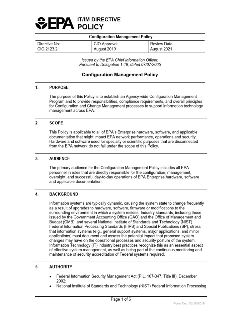 Configuration Management Policy 20190815 508 VWN 0 | PDF | Information ...