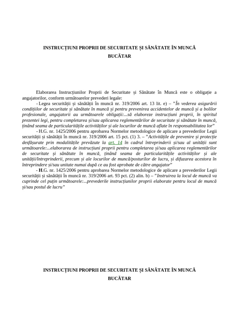 Instructiuni Proprii SSM BUCATAR | PDF