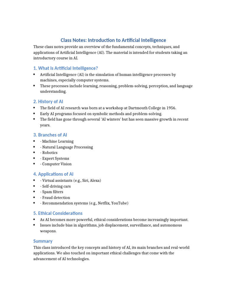 AI Class Notes | PDF