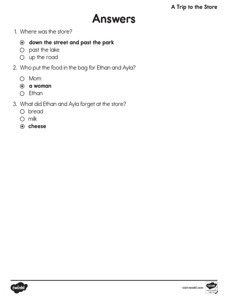Store Visit Comprehension Answers | PDF