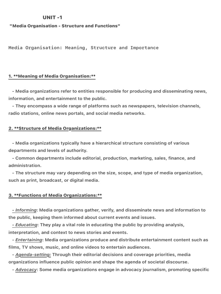 Media Organization: Structure & Functions | PDF | Mass Media | Foreign ...