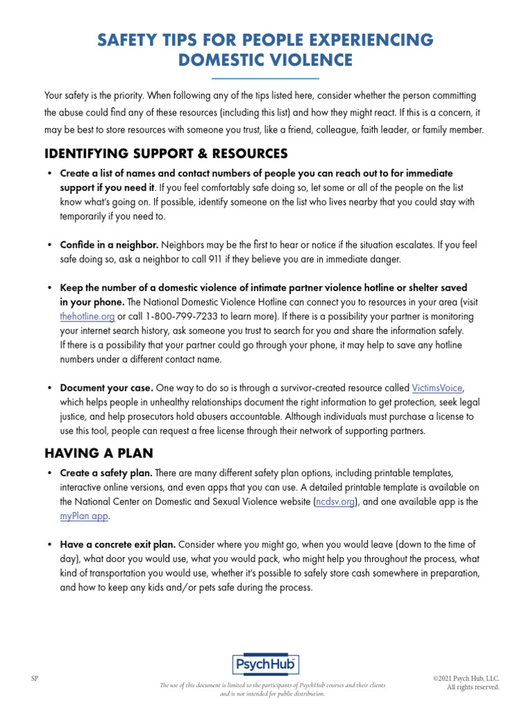 Safety Tips for Domestic Violence Victims | PDF | Domestic Violence ...