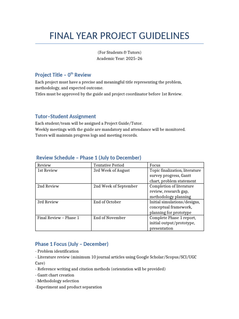 Final Year Project Guidelines 2025-26 | PDF | Methodology