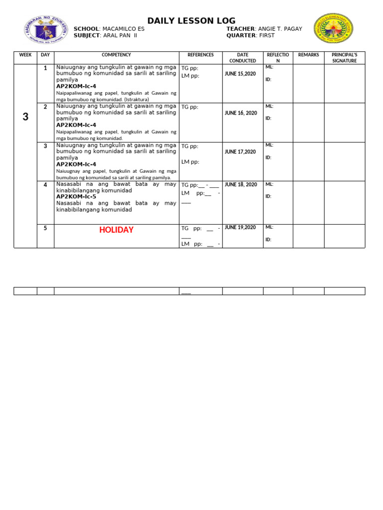 Daily Lesson Log Q1 Week 3 | PDF