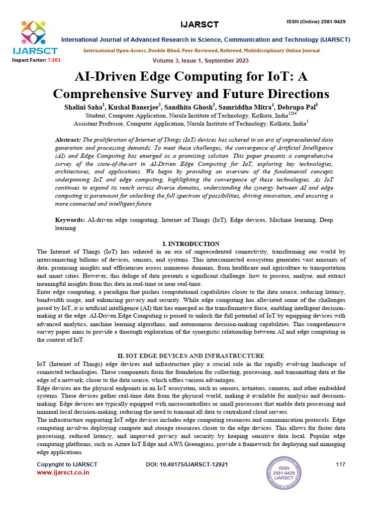 AI-Driven Edge Computing for IoT Survey | PDF | Internet Of Things ...