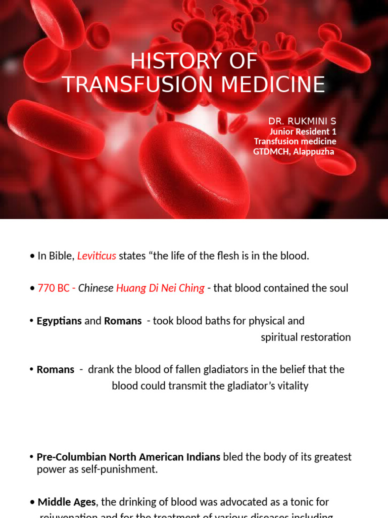 Evolution of Transfusion Medicine History | PDF | Blood Type | Blood ...