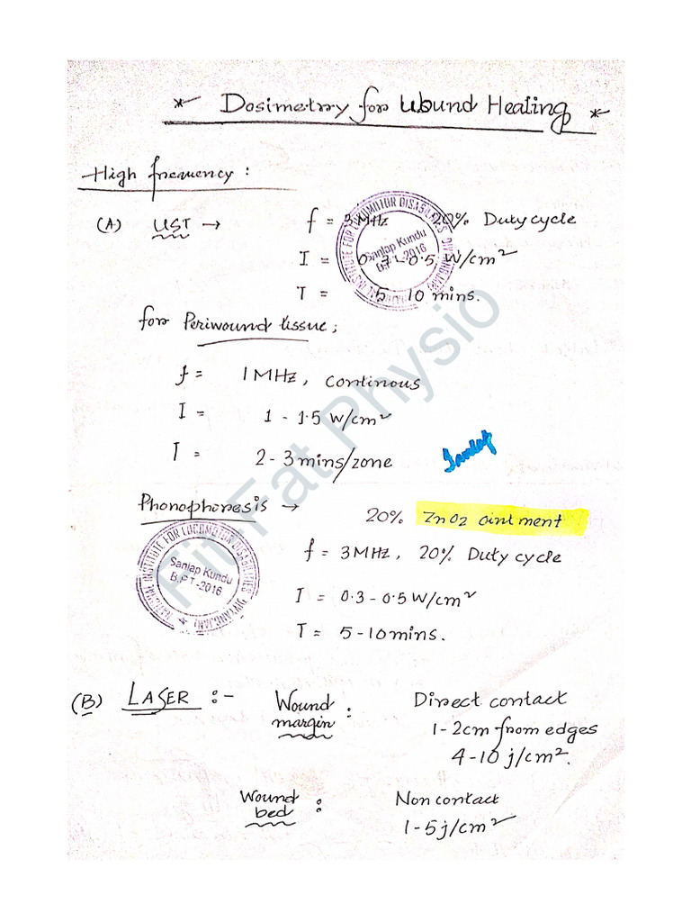 Important Electrotherapy Modalities Dosage Handnote | PDF