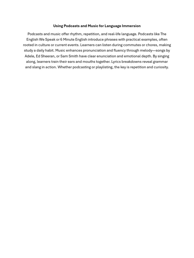 Using Podcasts and Music For Language Immersion | PDF