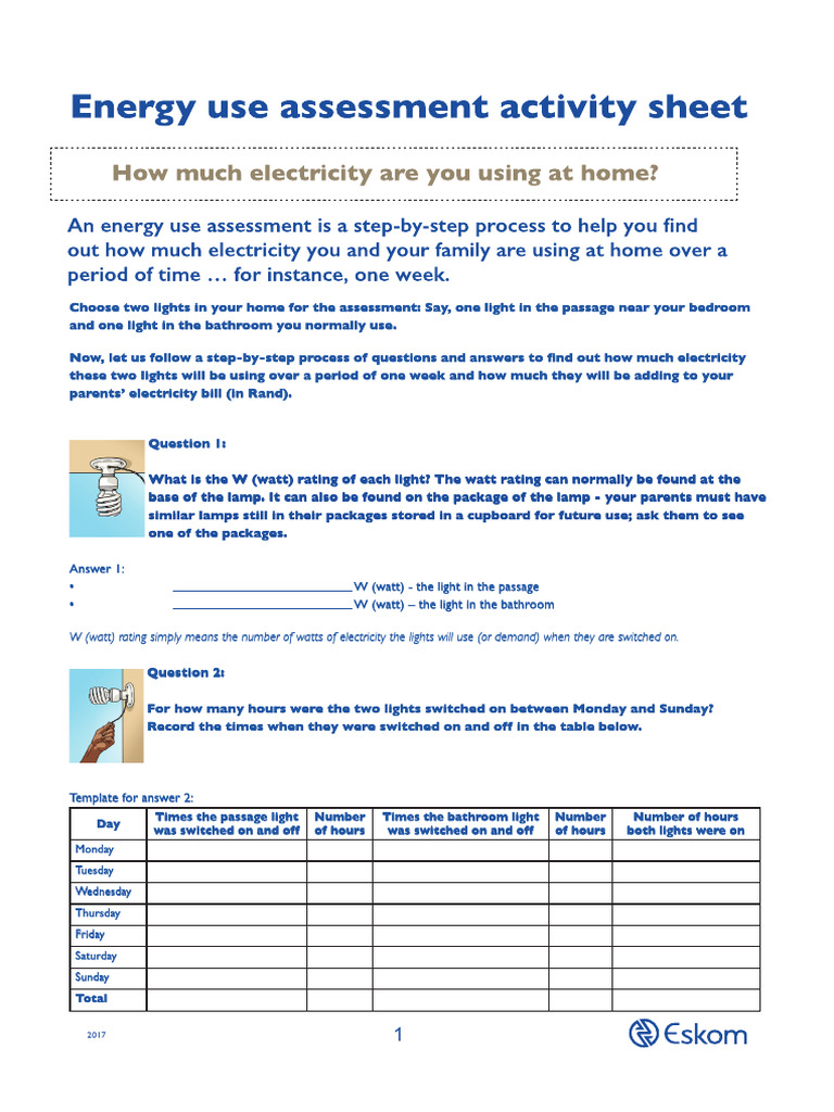 38 Activity Sheet Calculating How Much Different Light Use Low Res ...