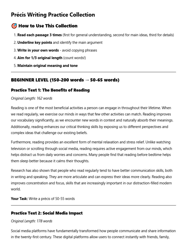 Précis Writing Practice Exercises | PDF | Agriculture | Artificial ...