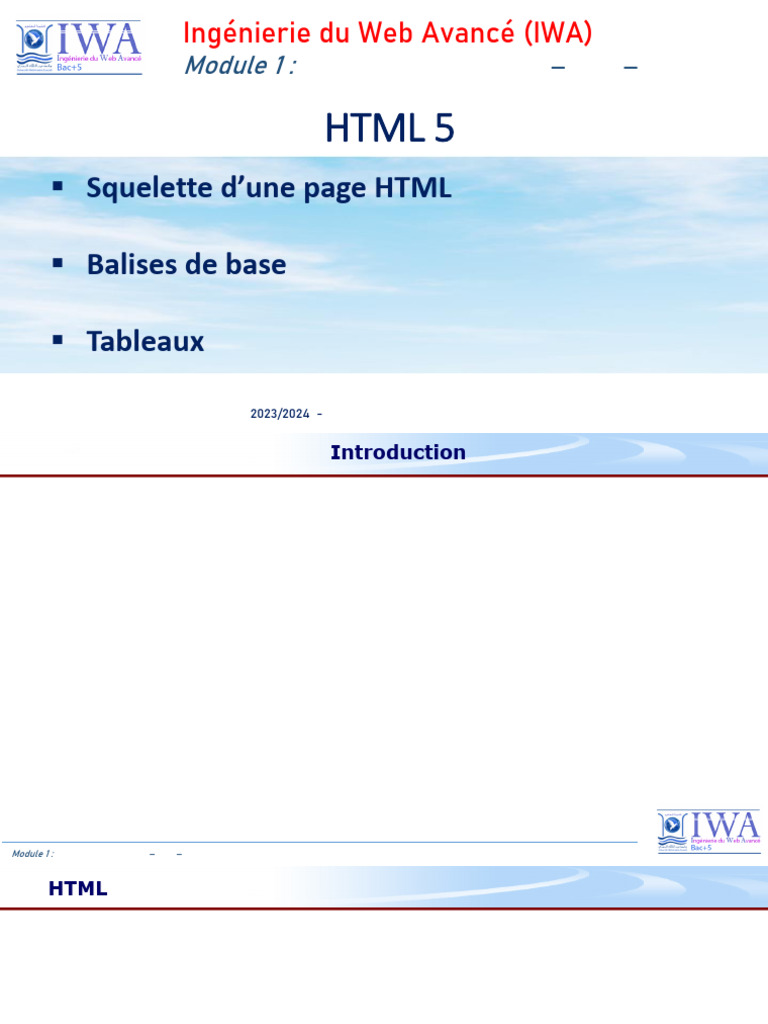 IWA 2023 : Initiation au HTML | PDF | Html | Langage de balisage