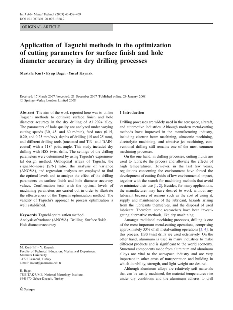 Application of Taguchi Methods in The Op | PDF | Drilling | Analysis Of ...