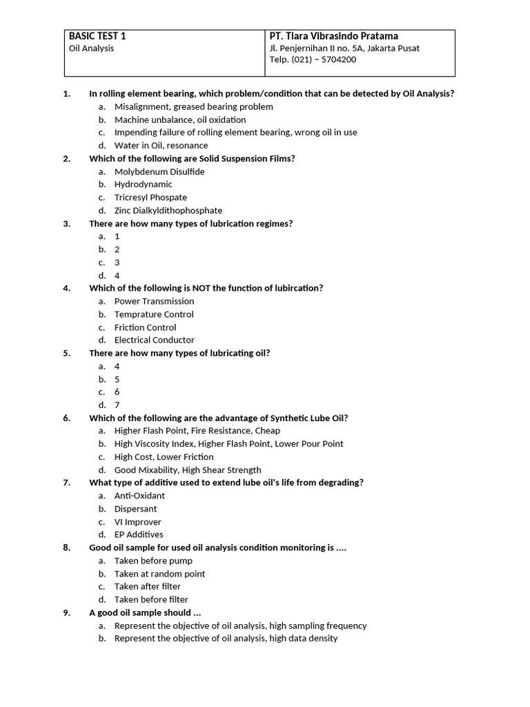 Basic Test 1 Oil Analysis | PDF | Wear | Lubricant