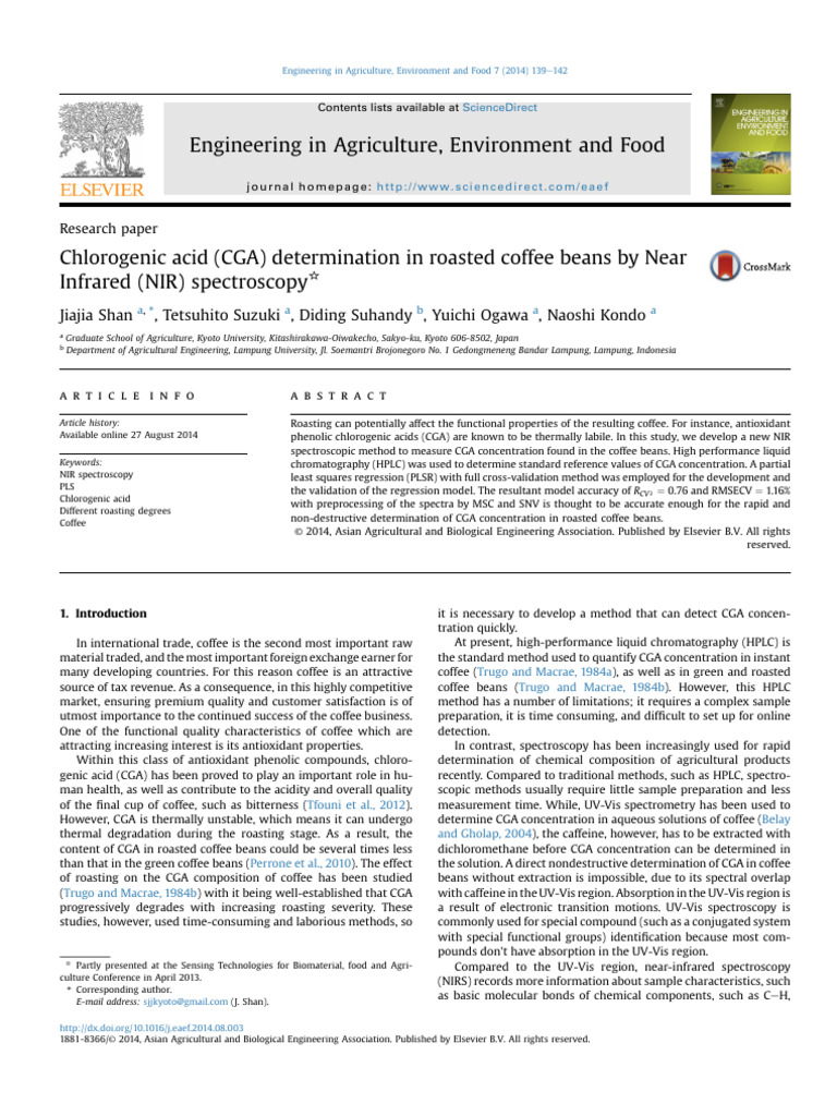 NIR Spectroscopy for Chlorogenic Acid in Coffee | PDF | High ...